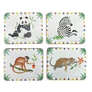 Vintage- Coaster Set of 4- Lady Clare- Art- Zoo Exotic Animals- preowned 3.5x4"